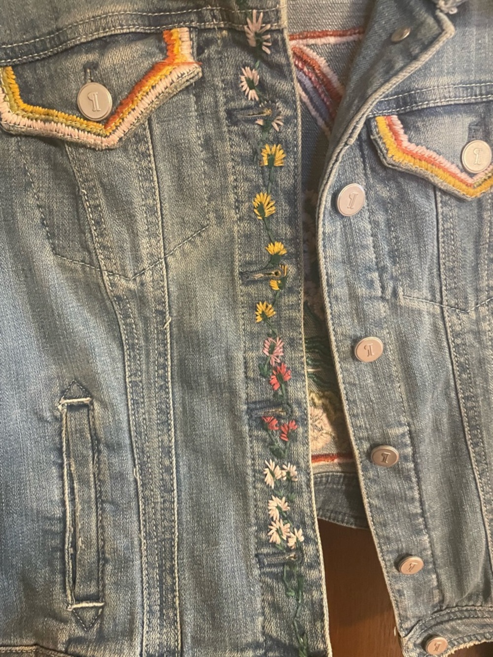 Anthropologie Pilcro & the Letterpress Light Wash Denim Jacket with Flowers - Picture 3 of 7